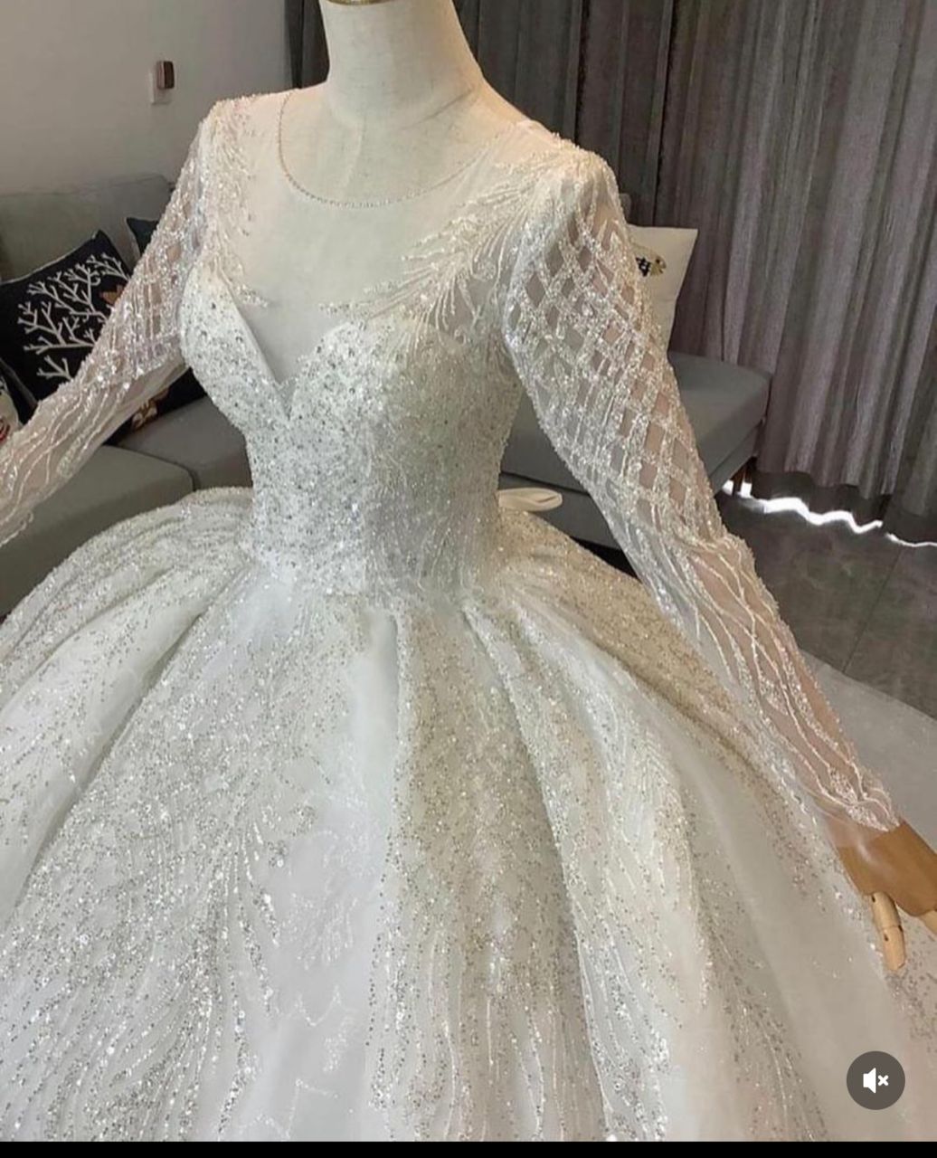 Crystal sequence detailed luxury ball wedding dress